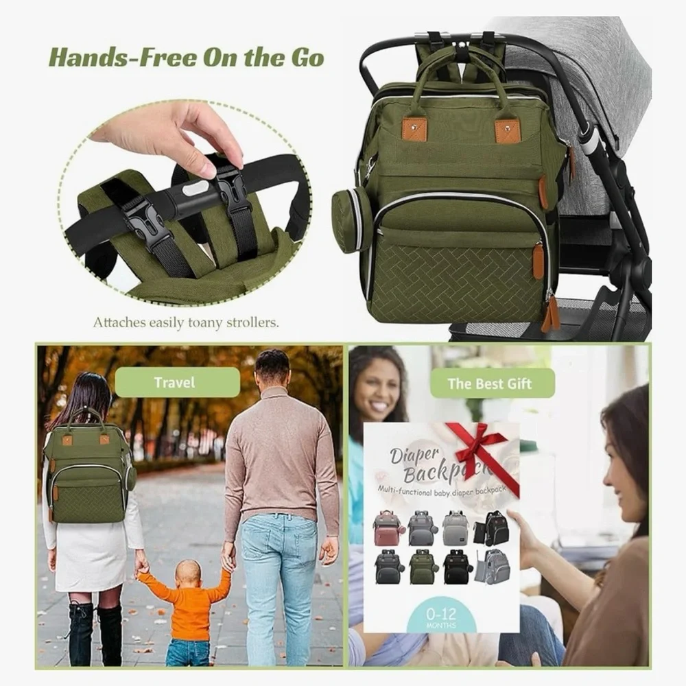 Multifunctional Green Diaper Bag Backpack